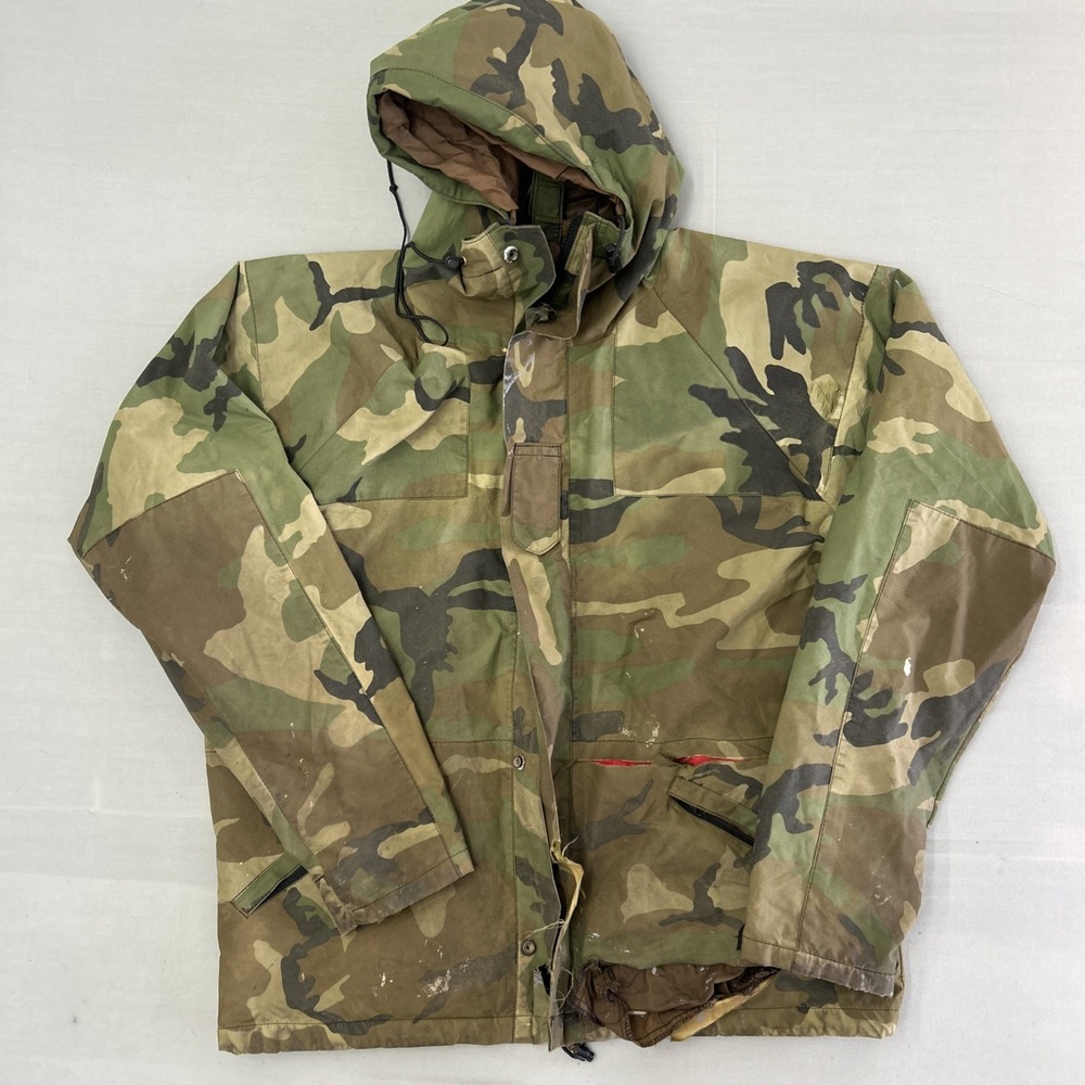 Vintage Log House Designs Gore-Tex Camo Hunting Jacket Large Woodland USA Made